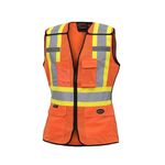 Pioneer Hi Vis Women 5 Point Tear-Away Mesh Safety Vest - Reflective Tape - 4 Pockets - Breathable - Class 2 - Orange