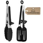 Navani Kitchen Tongs Silicone | 9 Inch Set of 2 Silicone Tongs | Kitchen Tongs for Cooking, Air Fryer | Food Tongs Kitchen Tongs | Black 2pcs