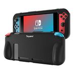 Teyomi Protective Silicone Case for Nintendo Switch, Grip Cover with 2 Storage Slots for Game Cards, Shock-Absorption & Anti-Scratch (Black)