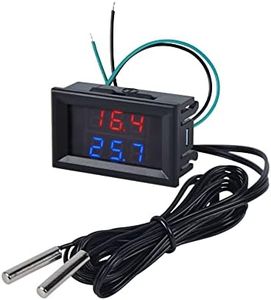 FBBULES Termómetro digital con 2 Sondas de Metal Impermeable DC 4-28V LED Medidor de Temperatura de Pantalla Dual -55 ~ + 120 ℃ Temperature Meter,Rojo&Azul