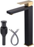 ARCORA Vessel Sink Faucet Black and Gold, Single Handle Tall Bathroom Faucet, Single Hole Lavatory Vanity Mixer Bar Tap with Pop Up Drain and Faucet Supply Lines