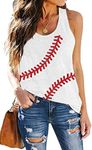 Baseball Tanks Top Women Love Baseball Graphic Shirts Baseball Sleeveless Tops Casual Workout Vest Shirt, White, Large