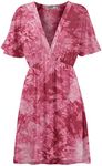 Lock and Love Womens Short Sleeve Kimono Style Deep V neck Casual Summer Dress S-3XL Plus Size, Wdr2386_wine, Large