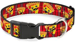 Buckle-Down Plastic Clip Dog Collar, Pizza Man Plaid Red, 13 to 18 Neck Size x 1.5 Inch Width