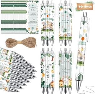 Baby Shower Ballpoint Pens - 36PCS Jungle Animals Ballpoint Pens Favors and 36PCS Greeting Bookmarks Woodland Safari Baby Shower Favors Pens for Guests Baby Shower Party Game Prizes Return Gifts