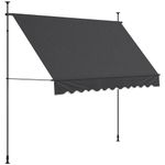 Outsunny 10' x 3' Manual Retractable Awning, Non-Screw Freestanding Patio Sun Shade Shelter with Support Pole Stand and UV-Resistant Fabric for Window, Door Porch, Deck, Grey