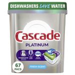 Cascade Platinum ActionPacs Dishwasher Detergent Pods, Fresh, 67 Count