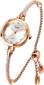 SKMEI Reloj de pulsera de diamantes para mujer, pequeño, oro rosa, a la moda, delgado, impermeable, analógico, cuarzo, casual, regalo para niñas, esposa, reloj de pulsera plateado (plata), plateado