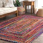 RAJRANG Reversible Chindi Area Rug 122 x 183 cm Handmade Cotton Braided Floor Carpet Boho Large Rag Runner for Living Room and Bedroom Decor - Multicolor