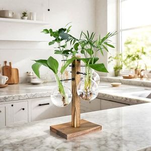 E-ROOM TREND Plant Propagation Station with Acacia Wood Stand and 4 Glass Vases, Stylish Propagation Vases for Plants, Home & Garden Décor – Ideal Gift for Plant Lovers & Gardening Enthusiasts