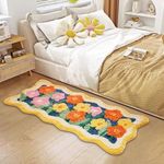 Aldopein Colorful Cute Flower Bathroom Kitchen Runner Rugs 2’x4.3’ Non-Slip Machine Washable, Shaggy Orange Yellow Aesthetic Extra Long Bath Mat Daisy Rug, Modern Boho Floral Bedside Indoor entry Rugs