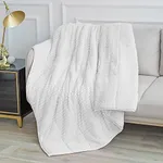 Uttermara Sherpa Fleece Weighted Blanket, 15lbs Fluffy Warm Sherpa Flannel Striped Ribbed Blanket for Sofa Bed Couch, Super Cozy Twin Bed Blanket with Soft Plush Flannel, 60 x 80 inches, White