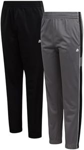 RBX Boys Sweatpants - 2 Pack Stretch Performance Tricot Activewear Boys Joggers Athletic Pants with Side Pockets (Size: 4-20), Size 10-12, Classic Grey/Black