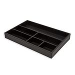 OSCO Black Faux Leather Drawer Organiser | Valet Tray | Drawer Tidy | Drawer Divider | Jewellery Display | Stationery Storage | H4 x W34 x D22.5 cm |