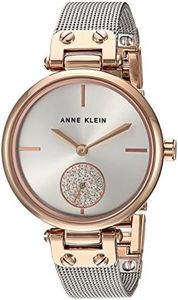 Anne Klein Women's Premium Crystal Accented Mesh Bracelet Watch, Silver/Rose Gold, Japanese