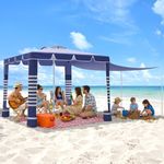 MoKo Beach Cabana,120 Sq. Ft. Large Beach Canopy Tent Sun Shade, UPF 50+ Protection Easy Setup Beach Tent, Adjustable Height Wind Resistant Cabana Sun Shelter for Whole Family, Navy Stripes