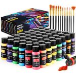 Acrylic Paint Set with 12 Art Brushes, 48 Colors (2 oz/Bottle) Acrylic Paint for Painting Canvas, Wood, Ceramic and Fabric, Paint Set for Beginners, Students and Professional Artist, Rich Pigments