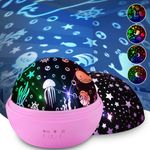 Moredig Night Light for Kids, Roating Kids Night Light Projector with 16 Lighting Modes,4 Films Night Light Projector for Bedroom, Baby Sensory Lights Gifts for Baby Girls Boys - Pink