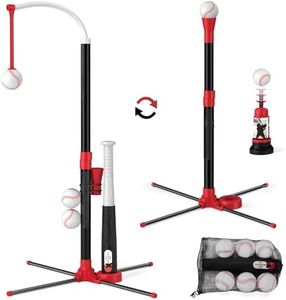 Wee Wonders 3-in-1 T Ball Set - Adjustable Height, Hanging Tee Ball Set with Automatic Pitching Machine/6 Balls/Retractable Bat, T Ball Stand Suit for Outdoor, Sport Toys Gifts for Kids Boys Age 3+