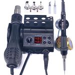 Soldering Iron Station, 2 in 1 Hot Air Gun Rework Station Kit, Soldering Station Kit with 3 Soldering Tips, 3 hot air nozzles, Calibration and Sleep Function