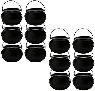 PMU 12 pack , 6inch Halloween Cauldron - Cauldron Plastic Pot & Bucket - Halloween Party Favors & Supplies - Perfect Kitchen & Home Décor - Candy Holder , 6 Inch Black, (12/Pkg)