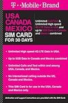 T-mobile brand USA, Canada, Mexico Prepaid Travel SIM Card Unlimited Call/Text and Unlimited High speed 4G LTE Data in USA and up to 5GB Data in Canada and Mexico combined for 30 days