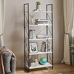 YITAHOME Bookcase 5 Tiers, Floor Standing Book Shelf, Wooden Shelf and Metal Frame Book Rack, Display Storage Rack Shelving Units for Living Room, Home Office - White Bookshelf