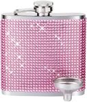 Pink Flasks for Liquor for Women 6 Oz- Glitter Diamond Rhinestone Pocket Flask with Funnel - 18/8 Stainless Steel Leakproof Portable Hip Flask