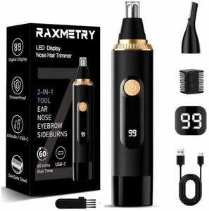 RAXMETRY Nose Hair Trimmer for Men and Women,2026 Professional Painless IPX7 Waterproof Eyebrow & Facial Hair Trimmer,USB Rechargeable with LED Display Dual-Edge Blades,Black