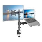 SHOPPINGALL Fully Adjustable Dual Monitor & Laptop Mount Stand with 2 Swing Arms for Monitors up to 32", Both Desk Clamp and Grommet Mounting Options in The Box - SA-LH07-Black