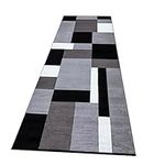 Prime Linens Anti Slip Runner Rug Carpet Mat for Every Season Bedroom Living Room Hallway Kitchen Indoor Matt Home Décor (60 x 220 cm, Grey & Black)