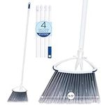 Lola Products Large Angle Broom, up to 15" Wide Sweeping Width, Bristles Made of Recycled Soda Bottles, Gloss Steel 48" Handle, Includes Swivel Hang Cap for Easy Storage, For Indoor Use & Tight Spaces