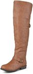 Journee Collection Womens Kane Tall Riding Boot with Premium Vegan Leather and Hidden Inside Pocket, Chestnut (Wide Calf), 8.5