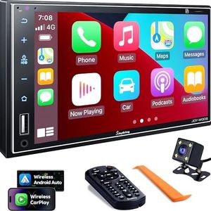 Double Din Car Stereo Compatible with Apple Carplay, 7 Inch Full HD Capacitive Touchscreen - Bluetooth, Mirror Link, Backup Camera, Steering Wheel, Subwoofer, USB/SD Port, A/V Input, FM/AM Car Radio