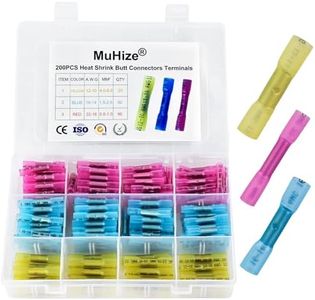 MuHize 200PCS Heat Shrink Butt Connectors, Upgraded Waterproof Insulated Electrical Terminals for Automotive & Marine