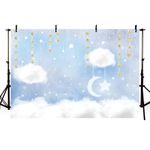 MEHOFOTO 8x6ft Blue and White Cloud Photo Studio Backdrop Props Prince Birthday Boy Baby Shower Party Decorations Hanging Gold Stars Twinkle Twinkle Little Stars Photography Background Banner