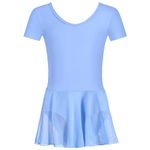 HIPPOSEUS Girls Ballet Dance Leotards Classic Short Sleeve Dance Gymnastic Ballerina Outfit Dress,7023-Blue,8-9Years