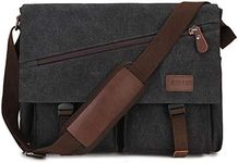 Messenger Bag for Men,RAVUO Water Resistant Canvas Satchel 14 Inch Laptop Briefcases Business Shoulder Bag (14 Inch-Black without Top Handle)