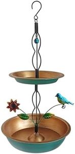 Bird Bath for Outside, 25 Inch Tall Green/Bronze Hanging Metal Birdbath Bird Feeder 2 in 1 Decorated Metal Flower Bird Garden Decor Backyard Art