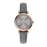 Fossil Women's Carlie Mini Quartz Stainless Steel and Eco Leather Watch, Color: Rose Gold, Grey (Model: ES5068)