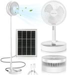 AKOFIC 8" Portable Standing Fan, Solar & Battery Powered Pedestal Fan, 5200mAh USB Rechargeable Foldable Travel Fan with 3 Speeds, Height Adjustable Quiet Desk Floor Fan for Home Office Bedroom