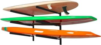 Yes4All Heavy Duty Steel 3 levels Wall Mount Paddle Board Racks, Surfboard Hanger with Padded Foam, Store and display, Surfboards, Snowboards, Longboards, Black, Adjustable Spacing