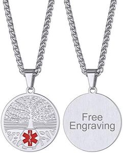 FaithHeart Engraving Medical Necklace Tree of Life Personalized Alert ID Pendant Charms for Dad Customize Speaking Necklaces with 24 Inch Chain