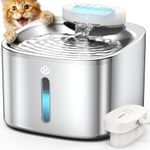 oneisall Wireless Cat Water Fountain for Drinking,3.5L Stainless Steel Cat Fountain Dishwasher Safe,Quiet 5000mAh Cordless Battery Operated Pet Water Fountain,Pet Drinking Fountain with Motion Sensor