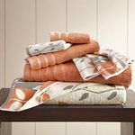 Amrapur Overseas 6-Piece Yarn Dyed Organic Vines Jacquard/Solid Ultra Soft 500GSM 100% Combed Cotton Towel Set [Coral]