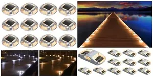 AGPTEK Solar Driveway Lights 24 Pack, Outdoor Deck Dock Marine Waterproof LED Solar Marker Warning Security Lights for Sidewalk, Pathway, Yard, Step