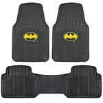 BDK Warner Bros DC Comics Batman Heavy Duty Rubber Floor Mats 3pc Set Car Accessories - No-Slip Grip, All Weather Protection, Trimmable, 2 Front Car Mats 27” x 18” & 1 Rear Liner 18” x 58”