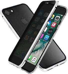 Anti Peep Magnetic Custodia per iPhone 6 Plus/ 6S Plus Cover 360 Gradi Protettiva Case Adsorbimento Magnetico Paraurti in Metallo Anti Spia Custodia Privacy Vetro Temperato Flip Anti Spy Cover,Argento