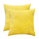 CaliTime Pack of 2 Cozy Throw Pillow Covers Cases for Couch Sofa Home Decoration Solid Dyed Soft Chenille 18 X 18 Inches Bright Yellow