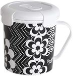French Bull 23 oz Soup Mug with Handle and Vented Lid Food Storage-Cool Grip Leak Proof Dishwasher and Microwave Safe Lunch Travel Airtight (Mosaic B&W)